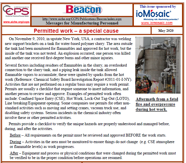 Proccess safety BEACON – May 2020